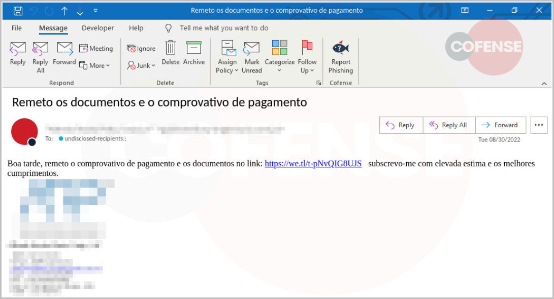 Spam mail with link to a WeTransfer download