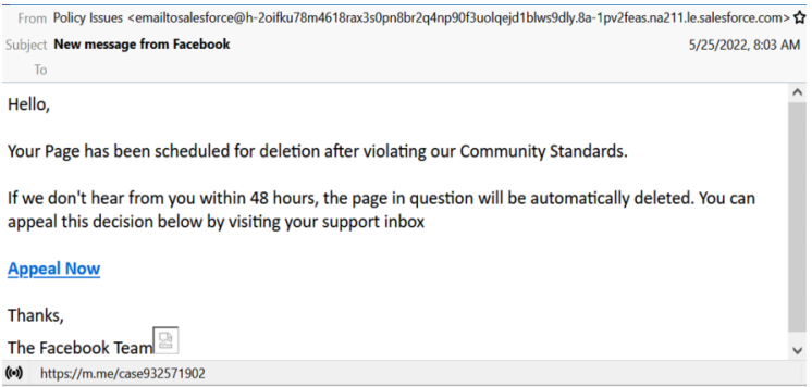 Phishing email sent to random targets