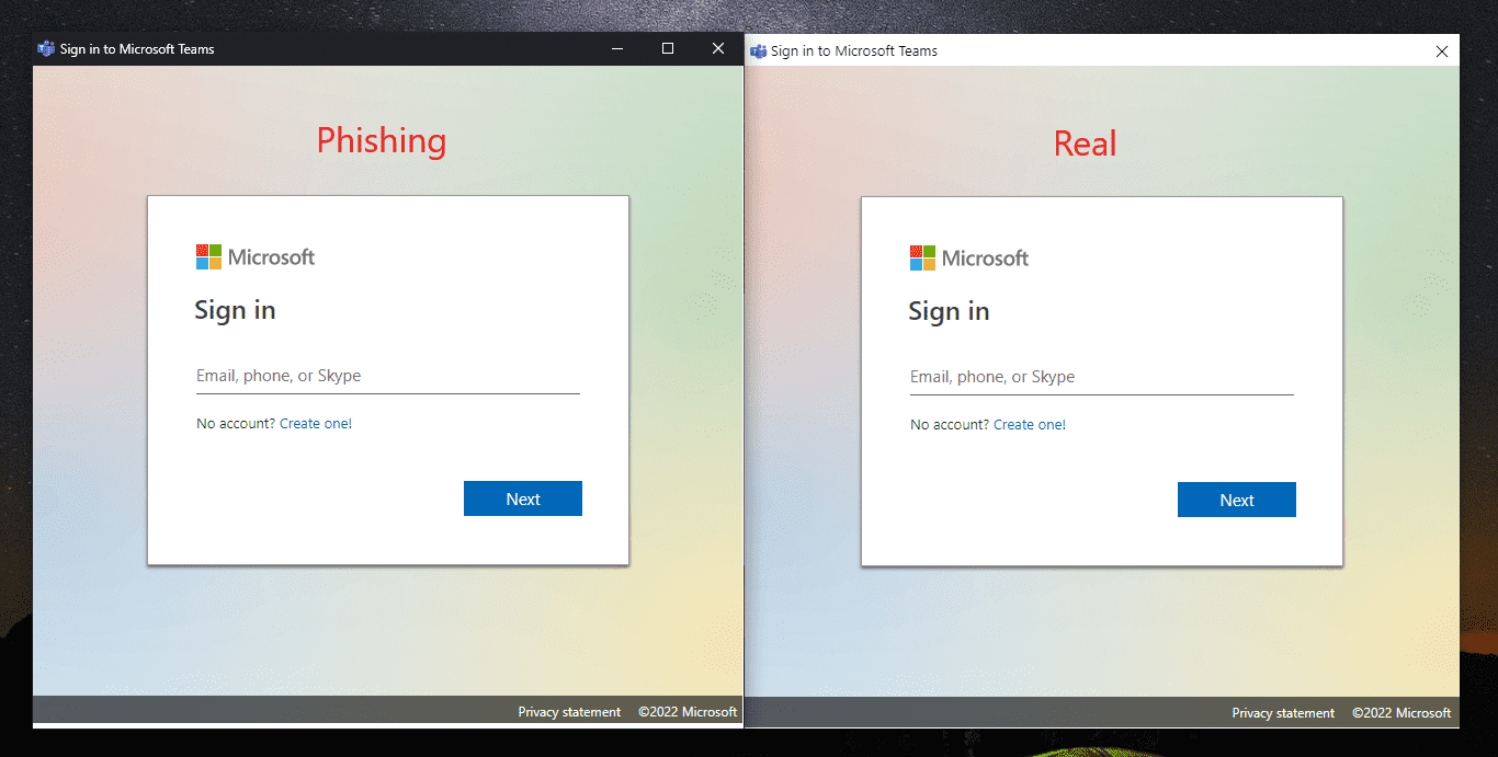 Phishing Microsoft Teams users with Chrome's app mode