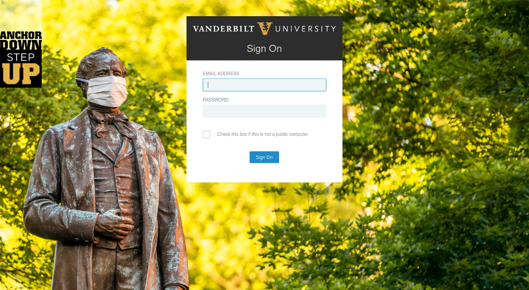 Spoofed university page with a login section