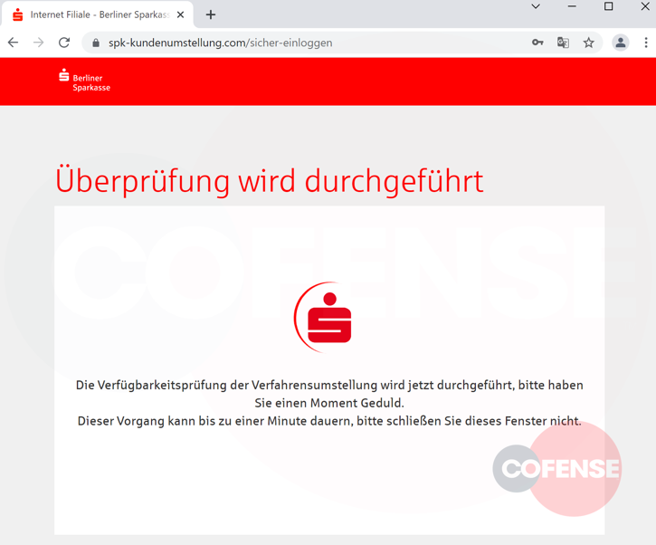 Verification screen on phishing site