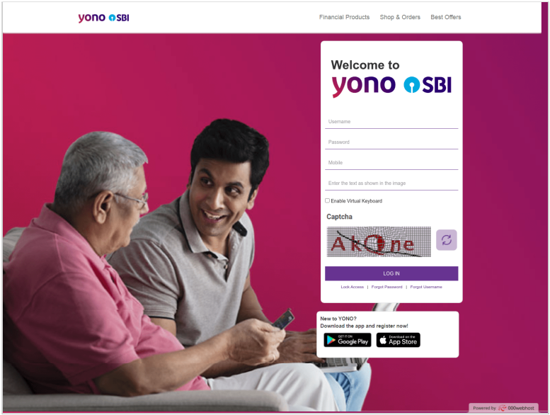 YONO phishing site hosted locally