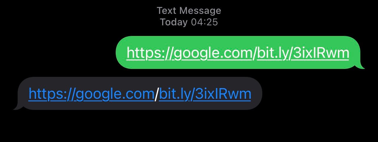 The resulting URL displayed as merged for the recipient