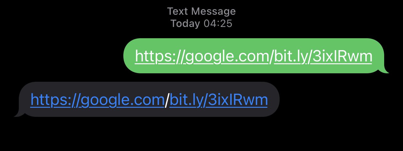 The resulting URL shown as merged to the recipient