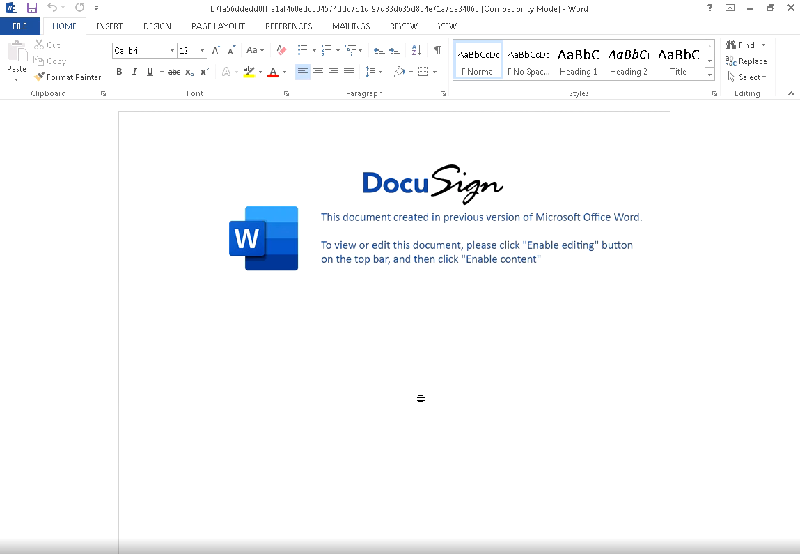 DocuSign used as a bait to convince recipients to enable macros