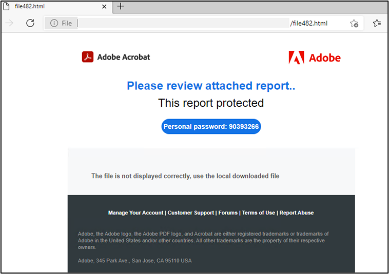 Password provided in the email or HTML attachment