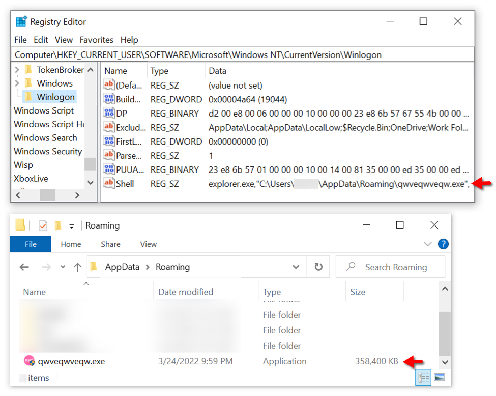 New registry key and the malicious executable