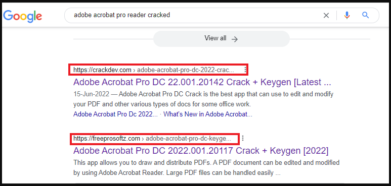 Malicious high-ranking search results