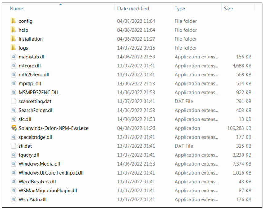 ダウンロードした Solarwinds ZIP の内容