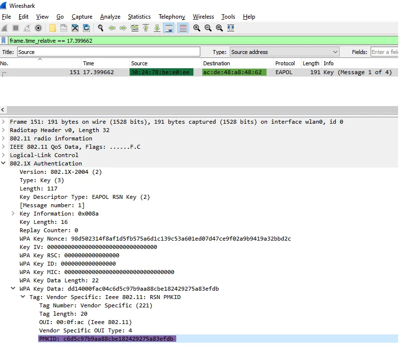 Logging PMKID hashes on WireShark