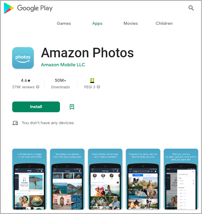 Amazon Photos on the Play Store