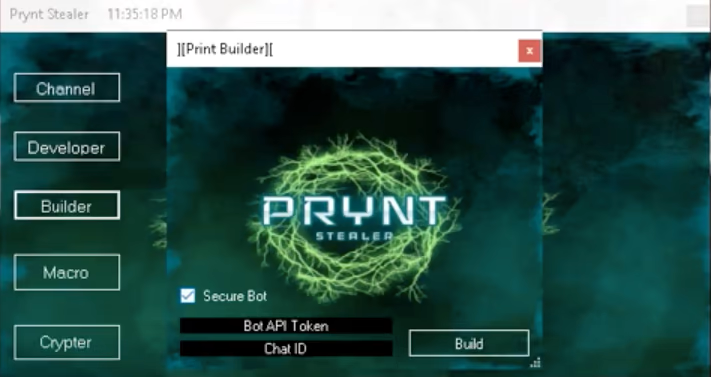 Prynt Stealer's GUI builder