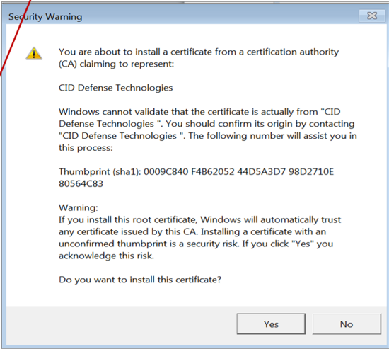 Certificate Installation Dialog