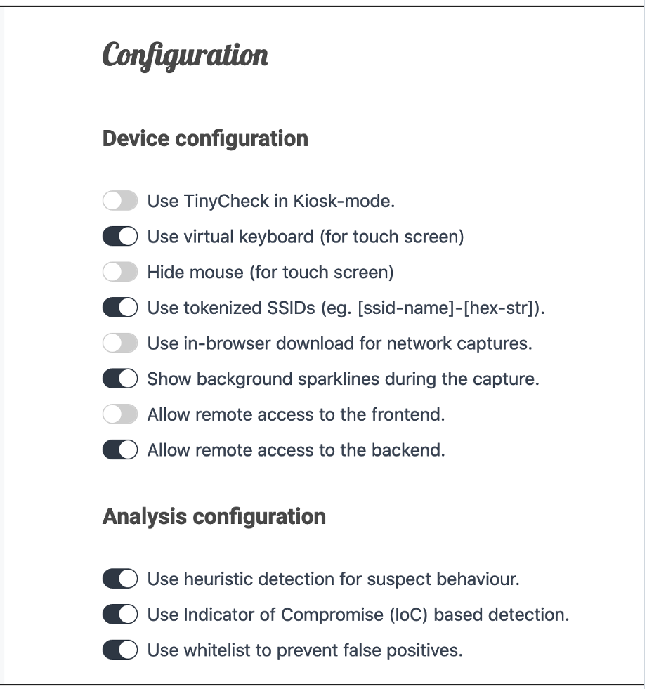 TinyCheck configuration