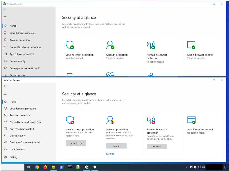 Windows で通常のセキュリティ ステータスを偽装するツール