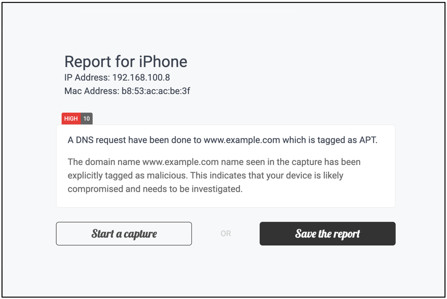 TinyCheck scan report on iPhone