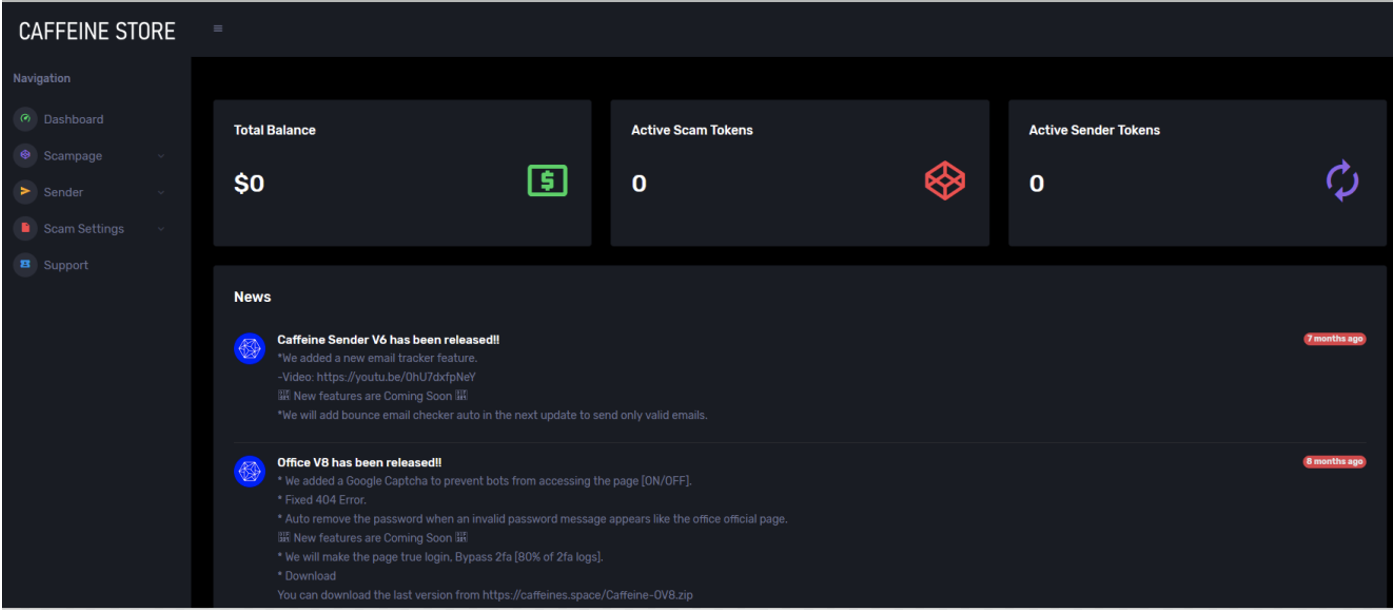 Caffeine Main Dashboard