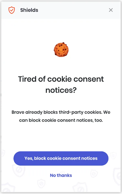 Dialog to set cookie blocking preference
