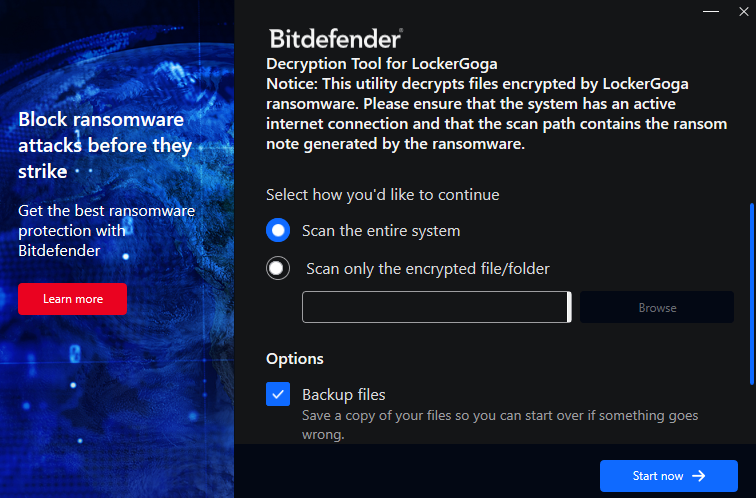 Bitdefender's LockerGoga decryptor