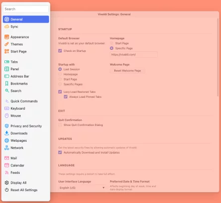 New Settings with search function