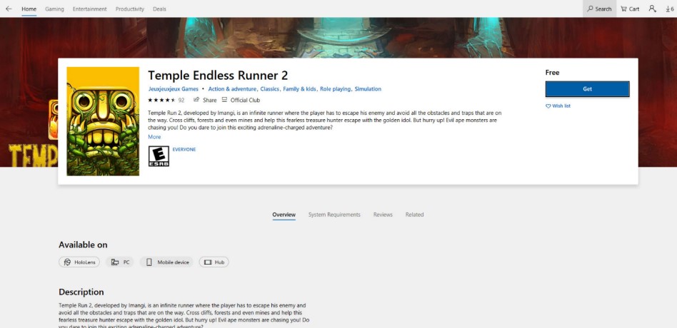 Laced Temple Runner game on the Microsoft Store