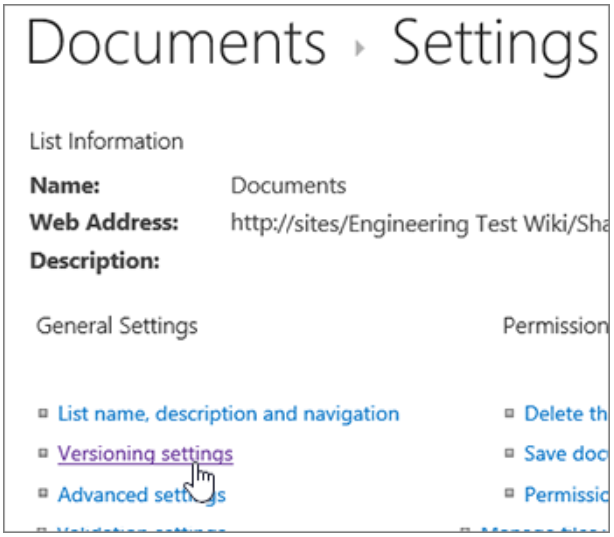 Versioning setting on document lists