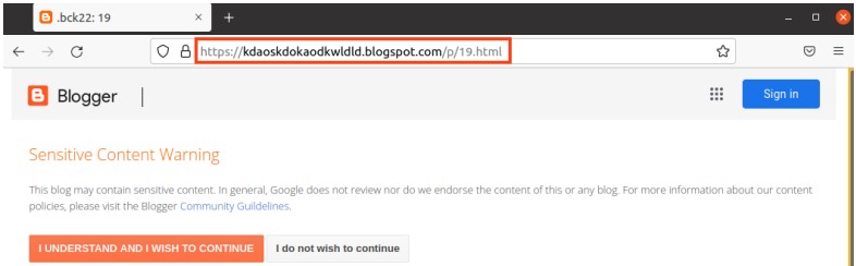 Blogger page abused for dropping payloads