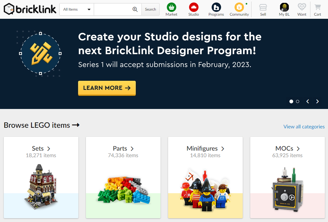 BrickLink homepage