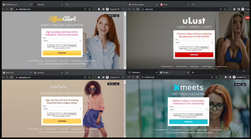 Some of the fake dating sites found by ReasonLabs 