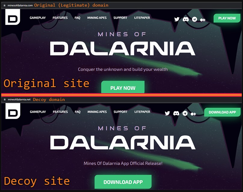 Comparison between a fake and real site