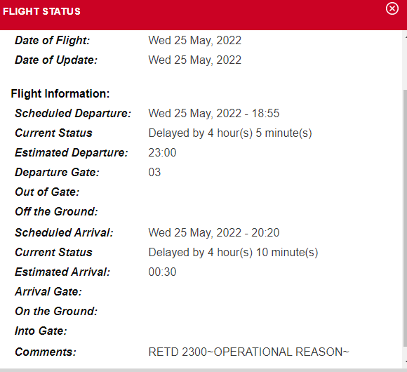 A flight delay notice on SpiceJet site