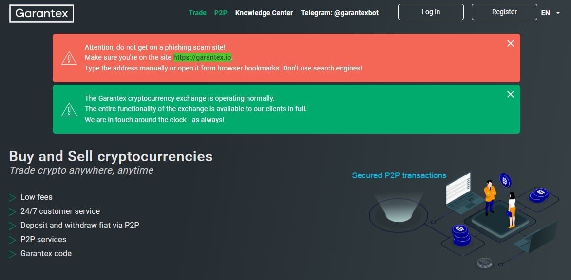 Garantex website as seen today