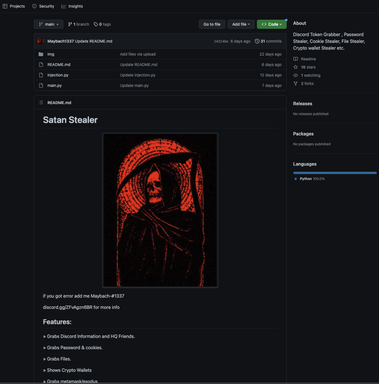 The GitHub repository of Satan Stealer