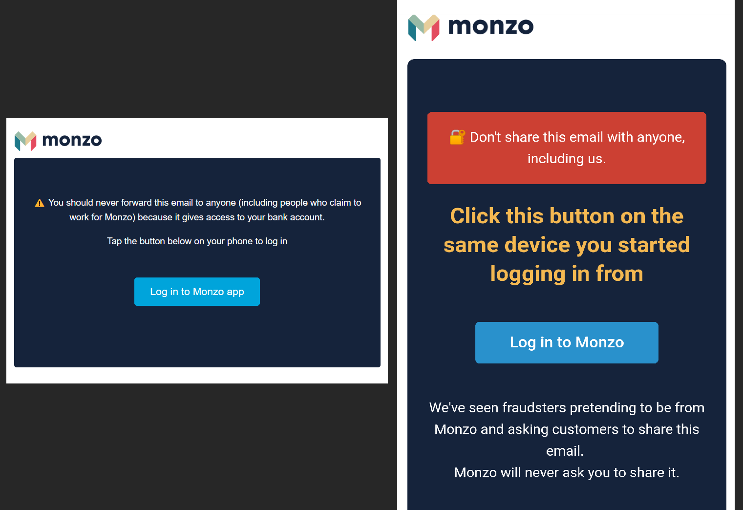Link sent by Monzo on first login on a new device