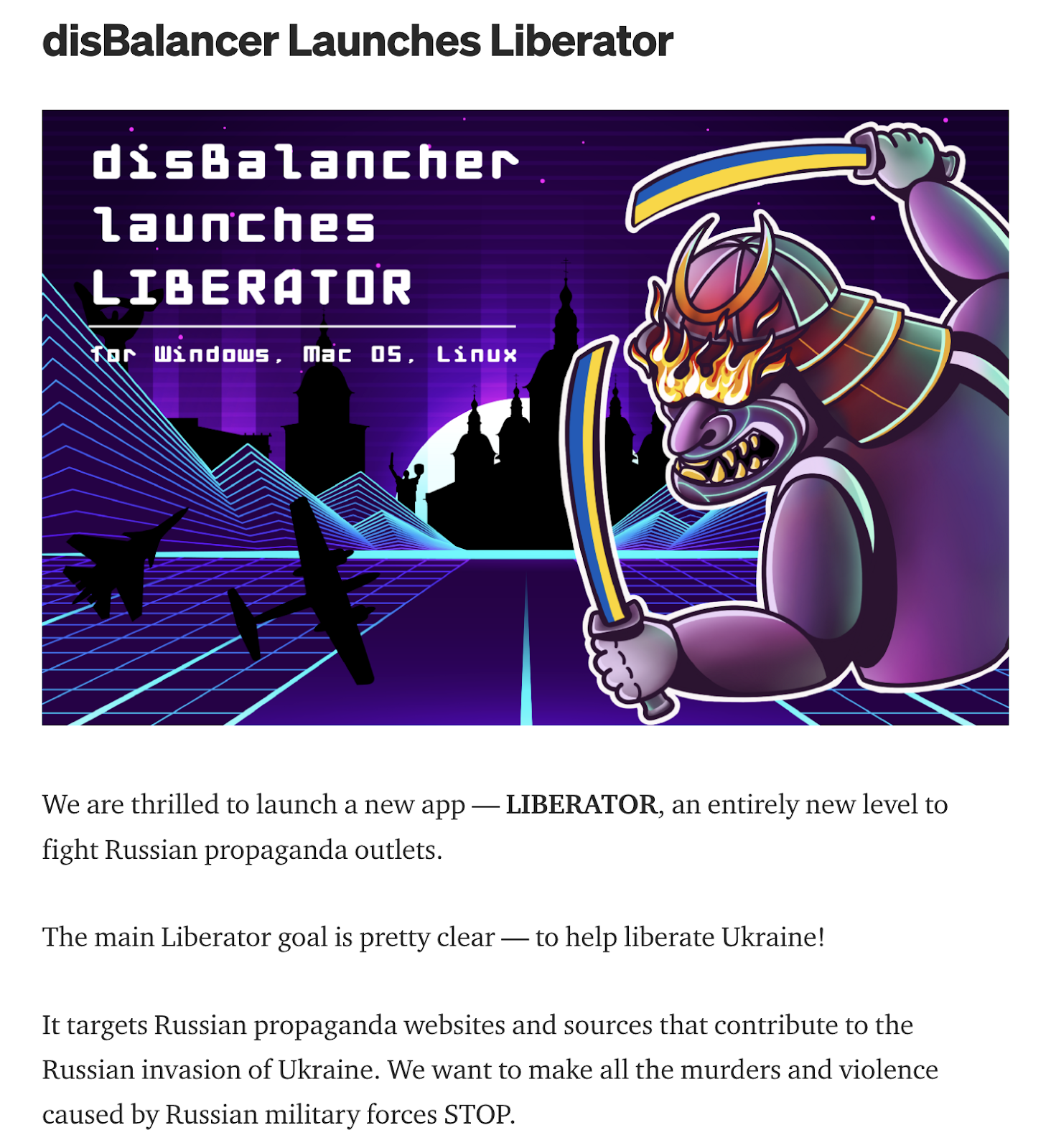 The Liberator on its actual website