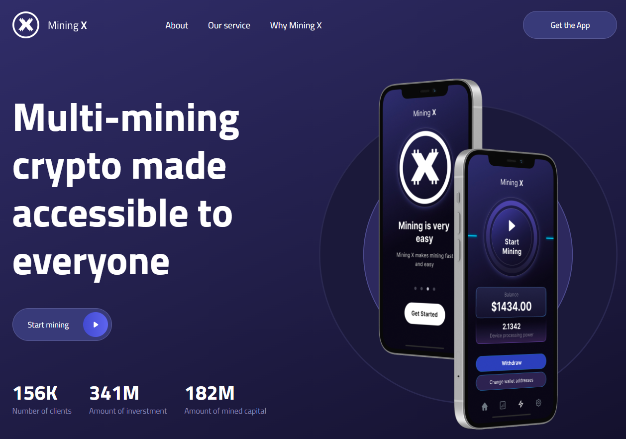The Mining X website that pushes MaliBot