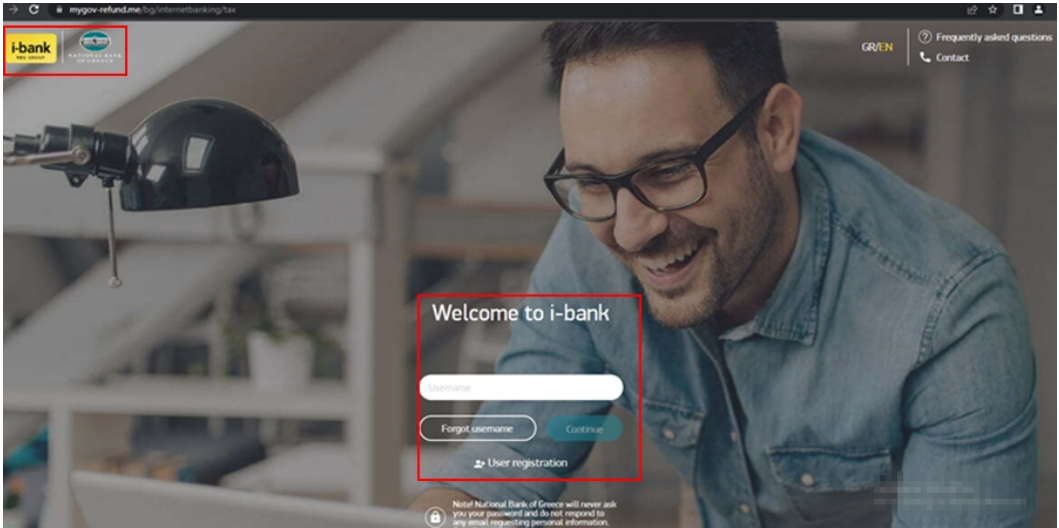 Fake National Bank of Greece login page