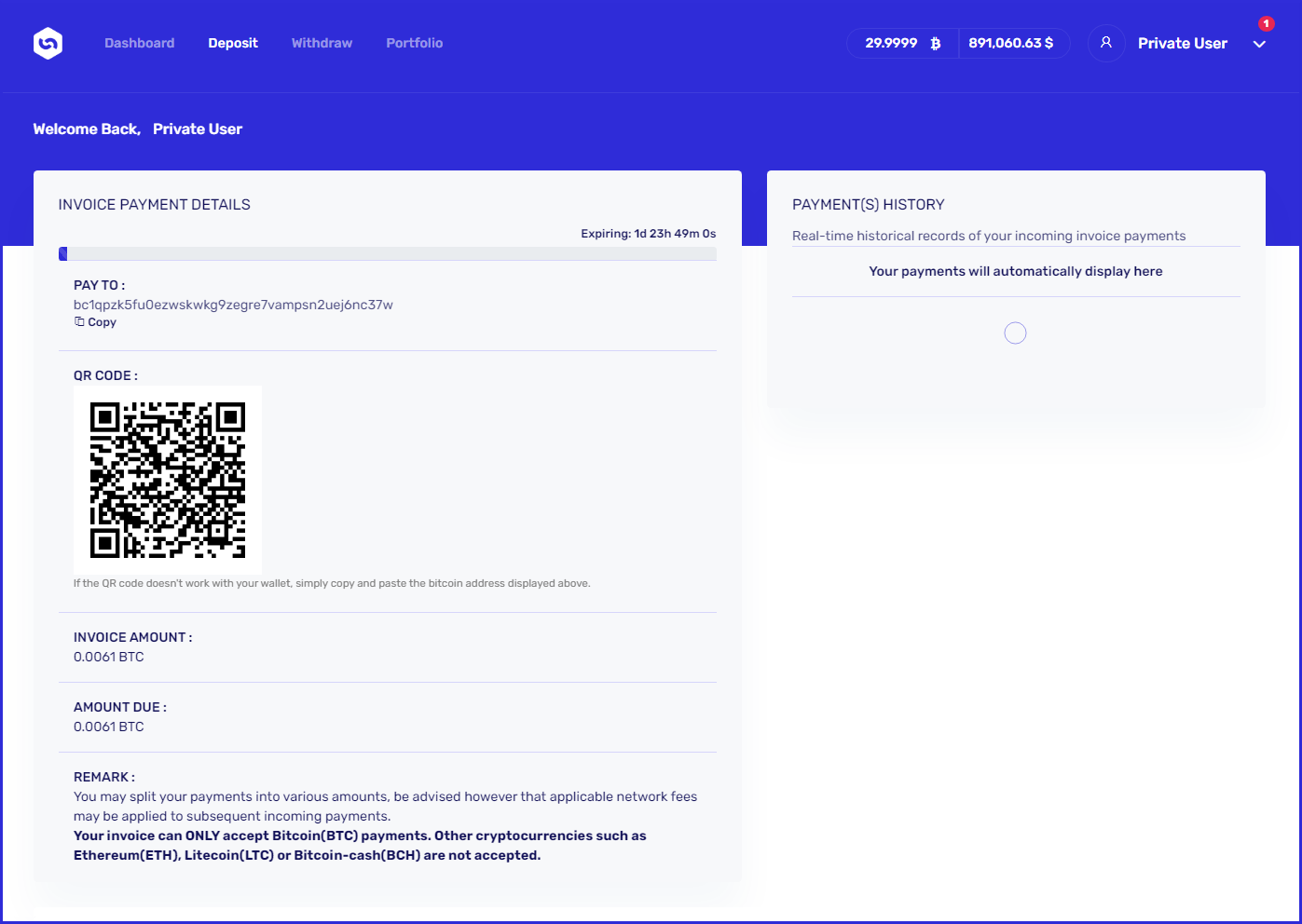 Pay a small amount to the deposit address