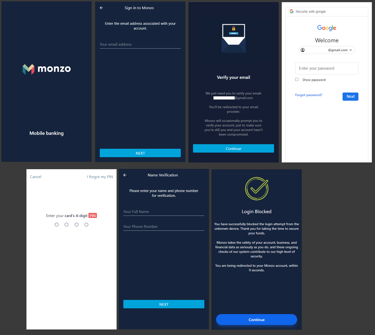Examples of Monzo Phishing Pages
