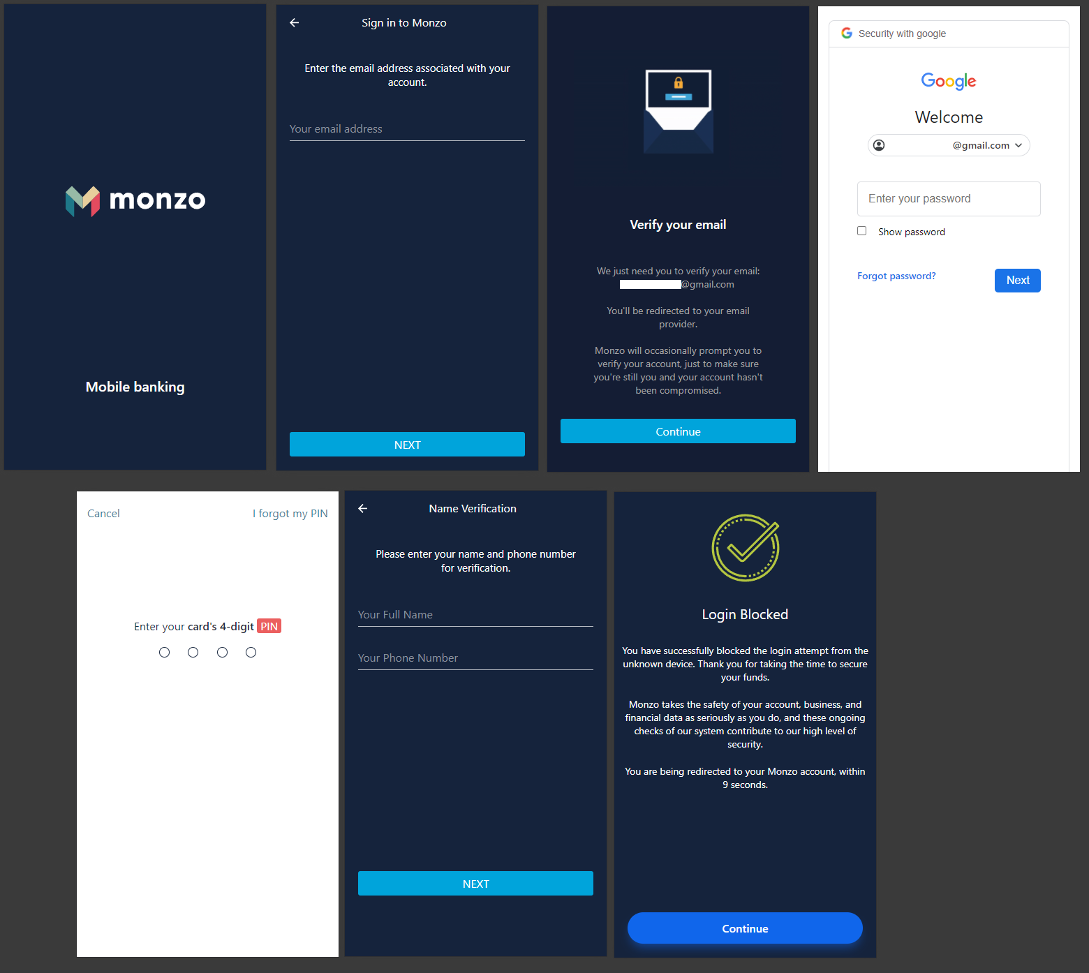 Examples of Monzo phishing pages