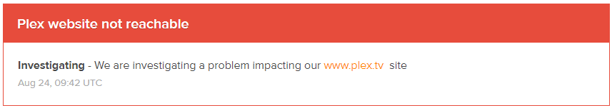 Plex status page reporting website access problems