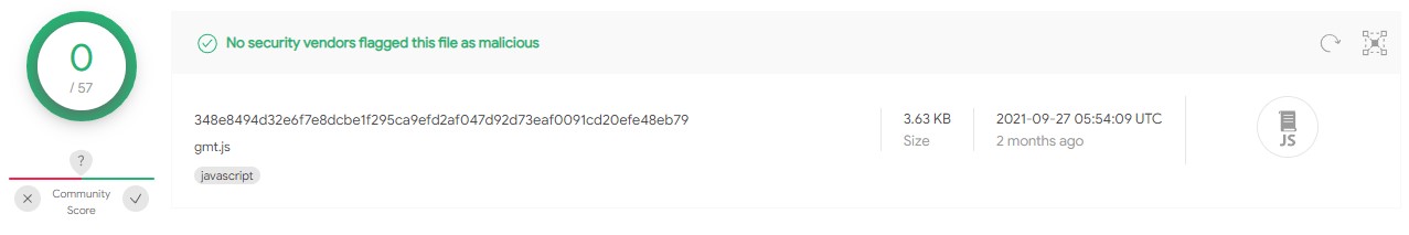 Skimmer's detection score on VirusTotal