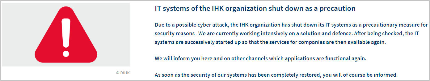 Notice of a cyberattack on the DIHK site (translated)