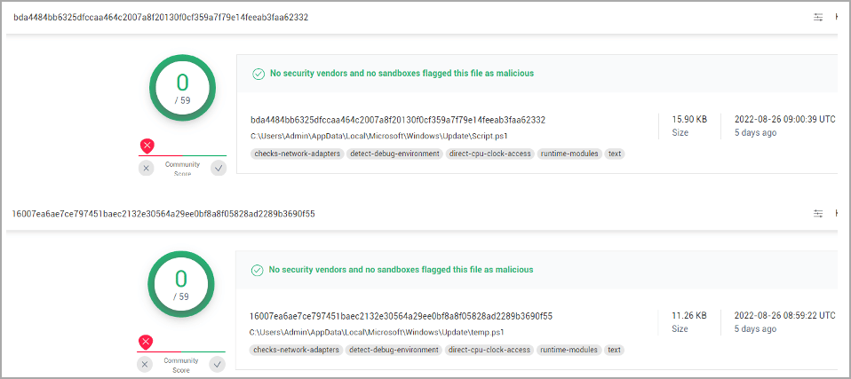 両方のスクリプトでクリーン スキャンを返す VirusTotal