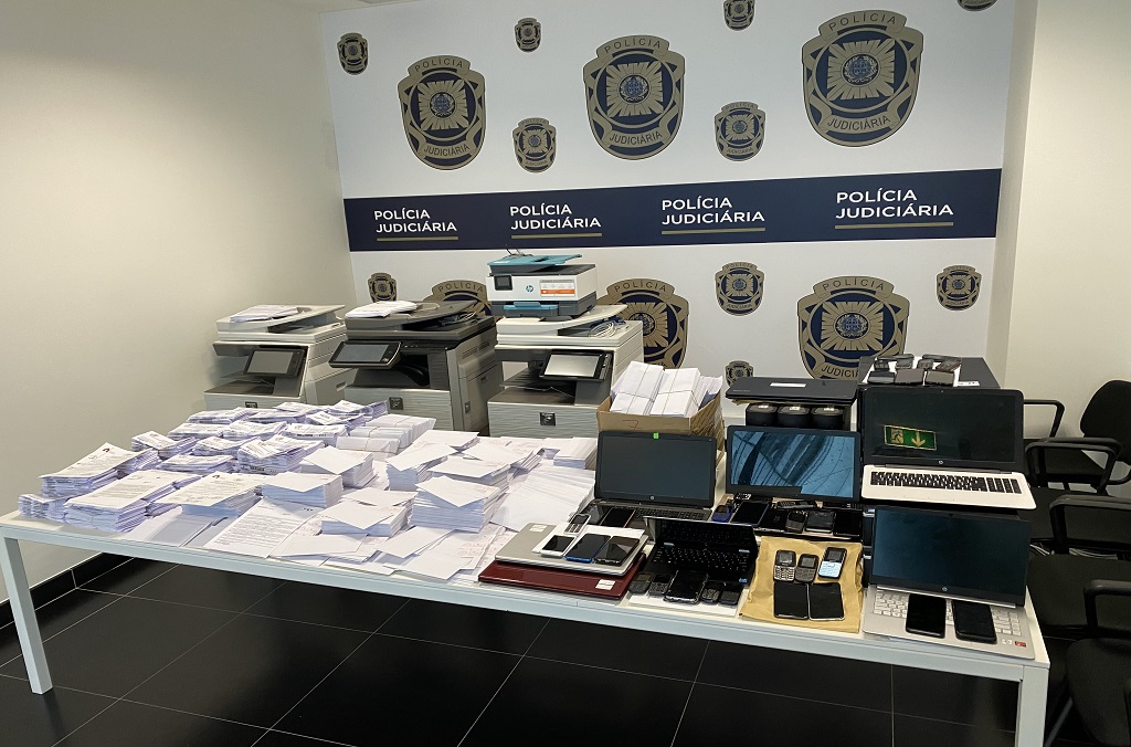 Portuguese police showcasing confiscated items as part of the operation