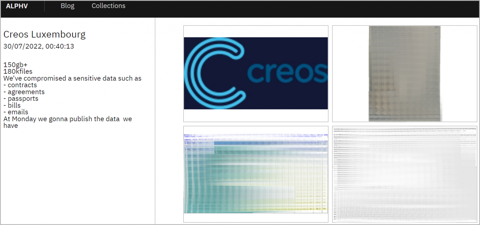 ALPHV adding Creos on extortion site