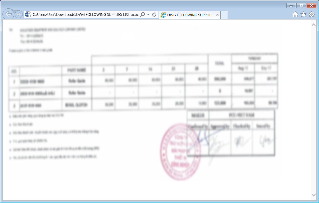 Blurred image of suppliers list