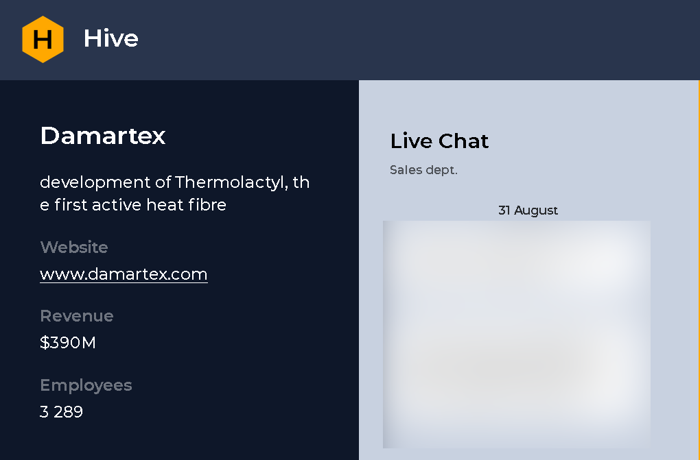 Private Hive chat page for Damartex